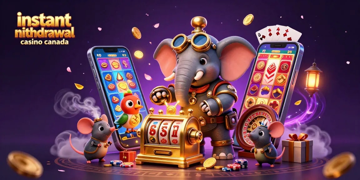 Engage in the thrill at an instant withdrawal casino Canada featuring a steampunk elephant celebrating fast payouts!