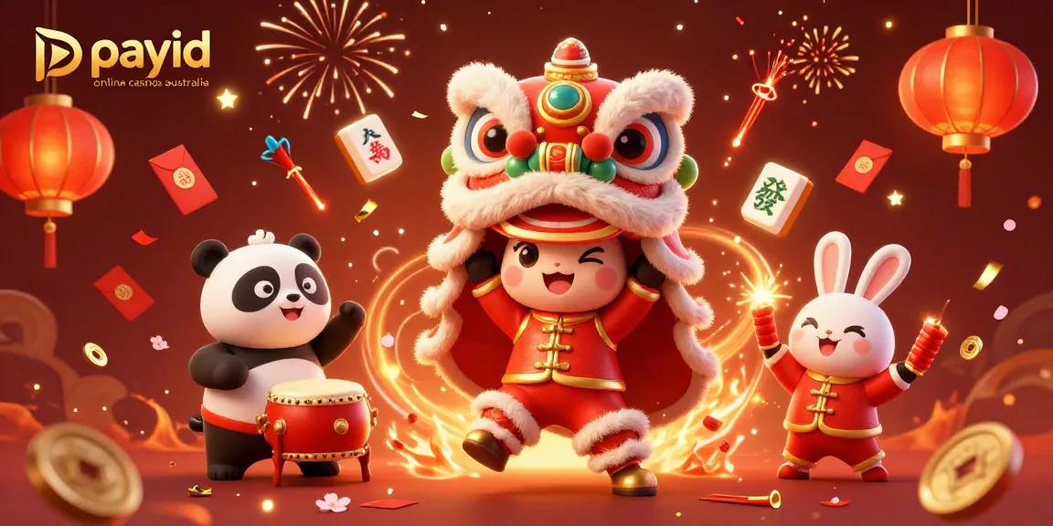 Join the excitement at payid online casinos Australia with vibrant characters and festive decorations in a lively casino scene.